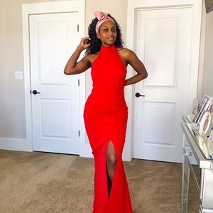 Missguided Red Maxi Halter Dress